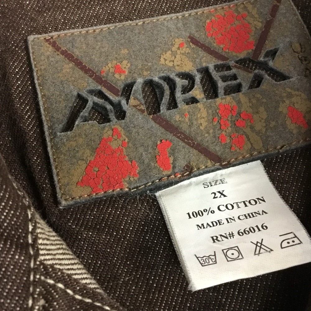 Avirex USA Mens XXL Brown Cotton Denim Trucker Jacket Embroidered Logo Vintage - Picture 5 of 13
